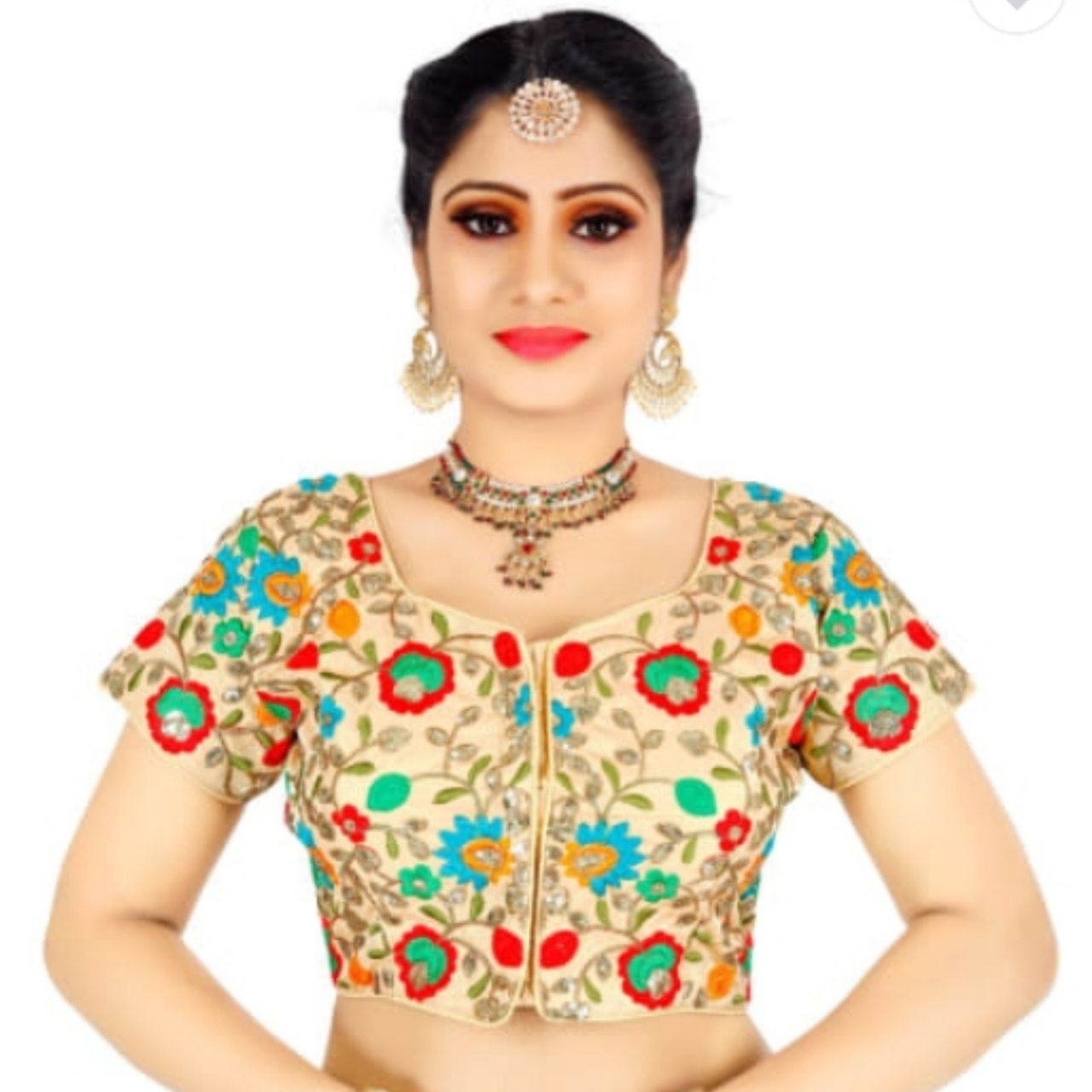 Plain Blouse With Chandari Work